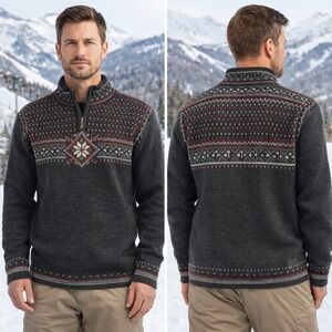 Dale of Norway US Ski Team Wool Quarter Zip Sweater Grey Fair Isle Mens Large